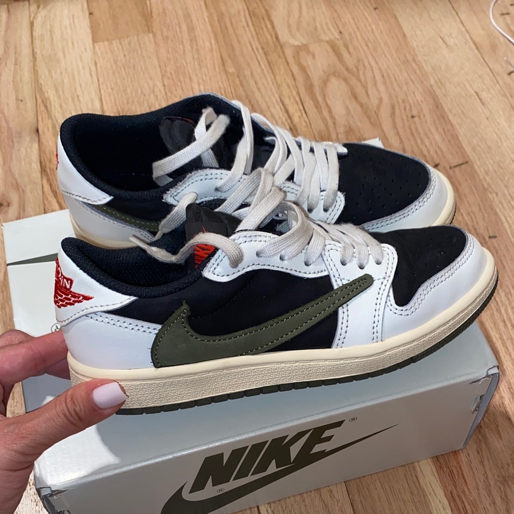 Travis Scott Kids' Black, White, and Olive Sneakers
